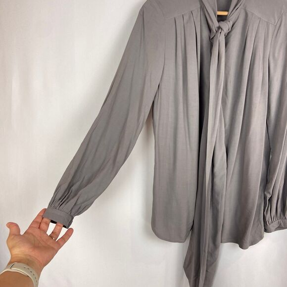 Camilla Norrback Tie Neck Blouse Size S Gray Tencel Button Up Top Long Sleeve - Picture 7 of 11